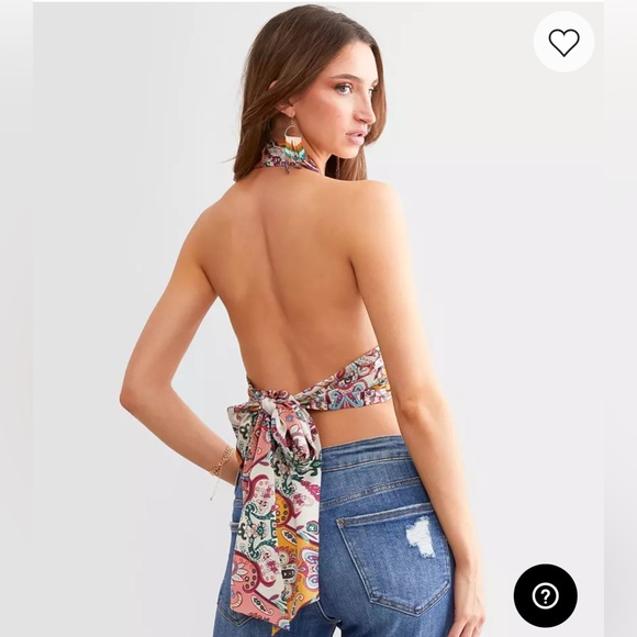 🛑SOLD Willow and Root Satin Multicolor Halter Crop Top - Picture 9 of 11